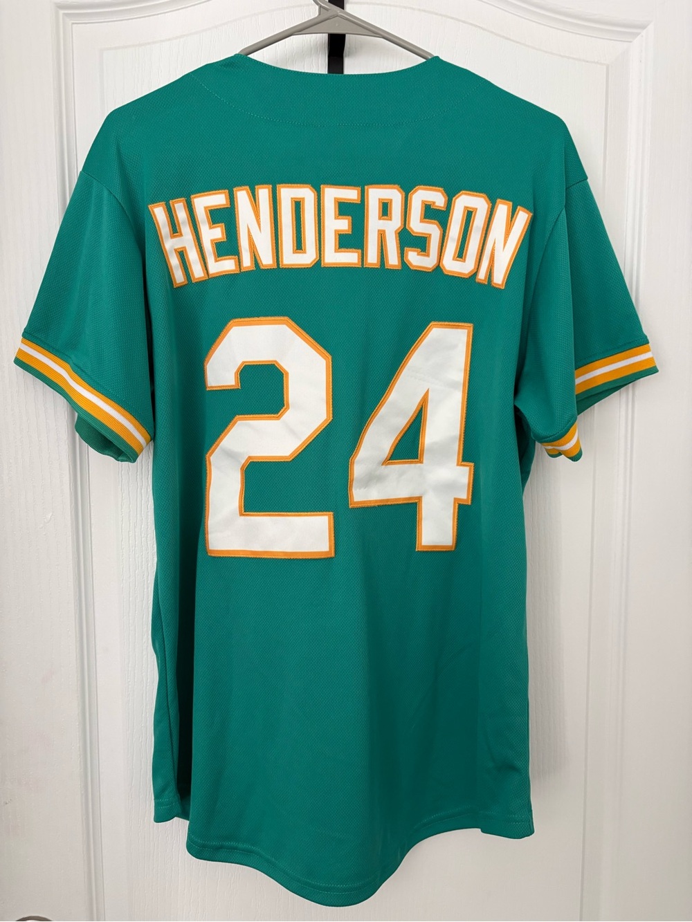 Men’s Athletic Jersey Henderson #24 in Teal with White & Gold Trim